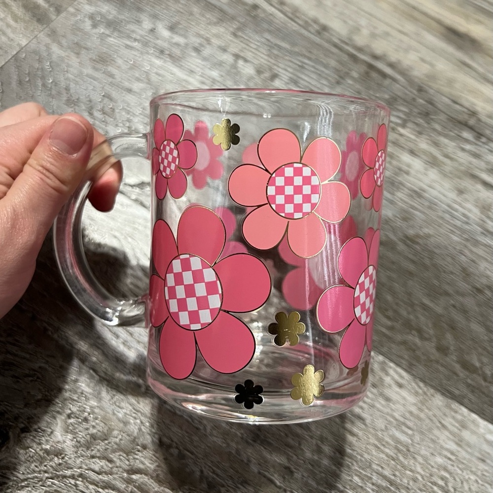 Pink Floral Glass Cup